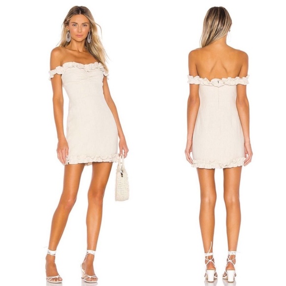 Lovers & Friends Revolve Lorraine Off the Shoulder Mini Dress in French Vanilla - Picture 1 of 6